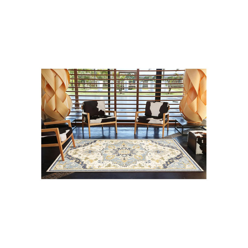 Tapis jaune lavable décoratif à motif tissé jaune, Sous-tapis rectangulaire 4 pi 7 po x 6 pi 7 po inc