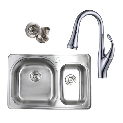 Évier de cuisine à double cuve avec robinet 33 po x 22 po