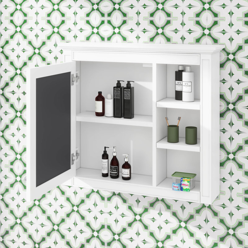 Pharmacie, armoire de rangement de salle de bain murale avec miroir, 3 tablettes ouvertes, Blanc