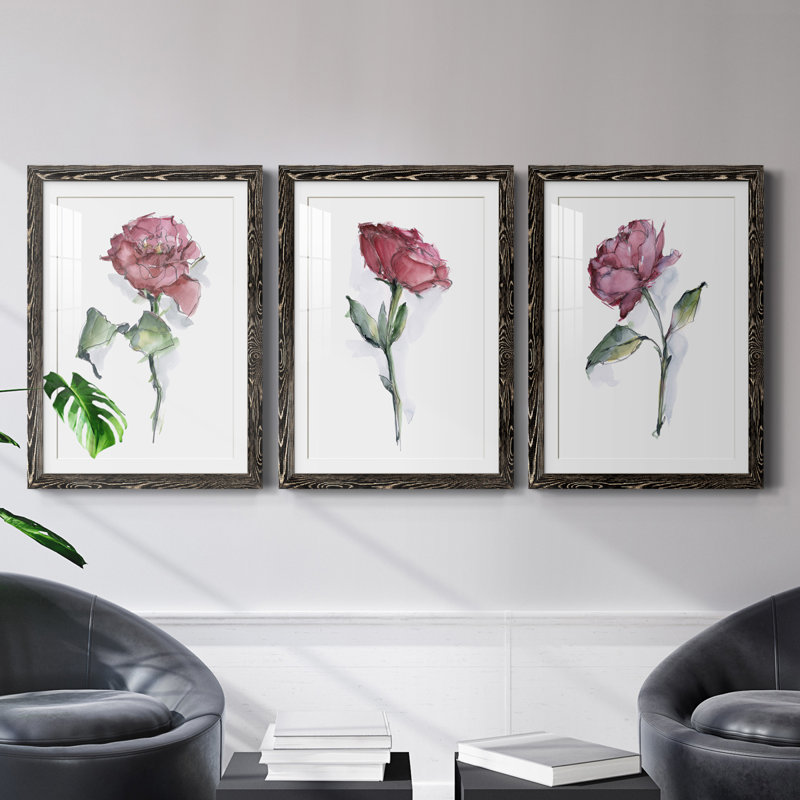 " Floral Contour I " 3 - Pieces Painting Print, Black Framed, 37.5" H x 27.5" W x 1" D