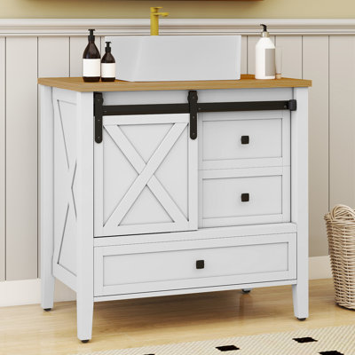  36" Bathroom Vanity Cabinet With Ceramic Sink Basin