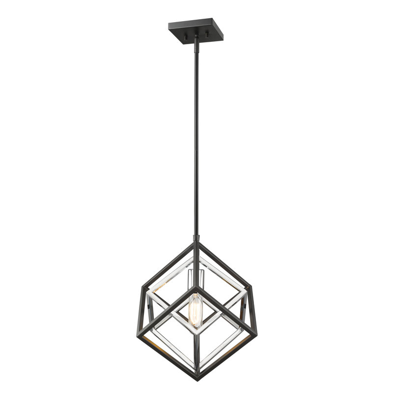 Luminaire suspendu géométrique 1 lumière Goulart, Chromé / noir mat