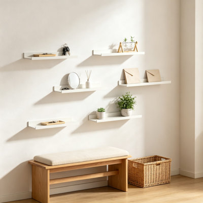 Floating Shelves for Wall, 23.6 Inch Wall Mounted Wood Shelf Set of 6, Long Picture Ledge Shelves for Bedroom, Living Room, Bathroom, Kitchen Decor and Storage