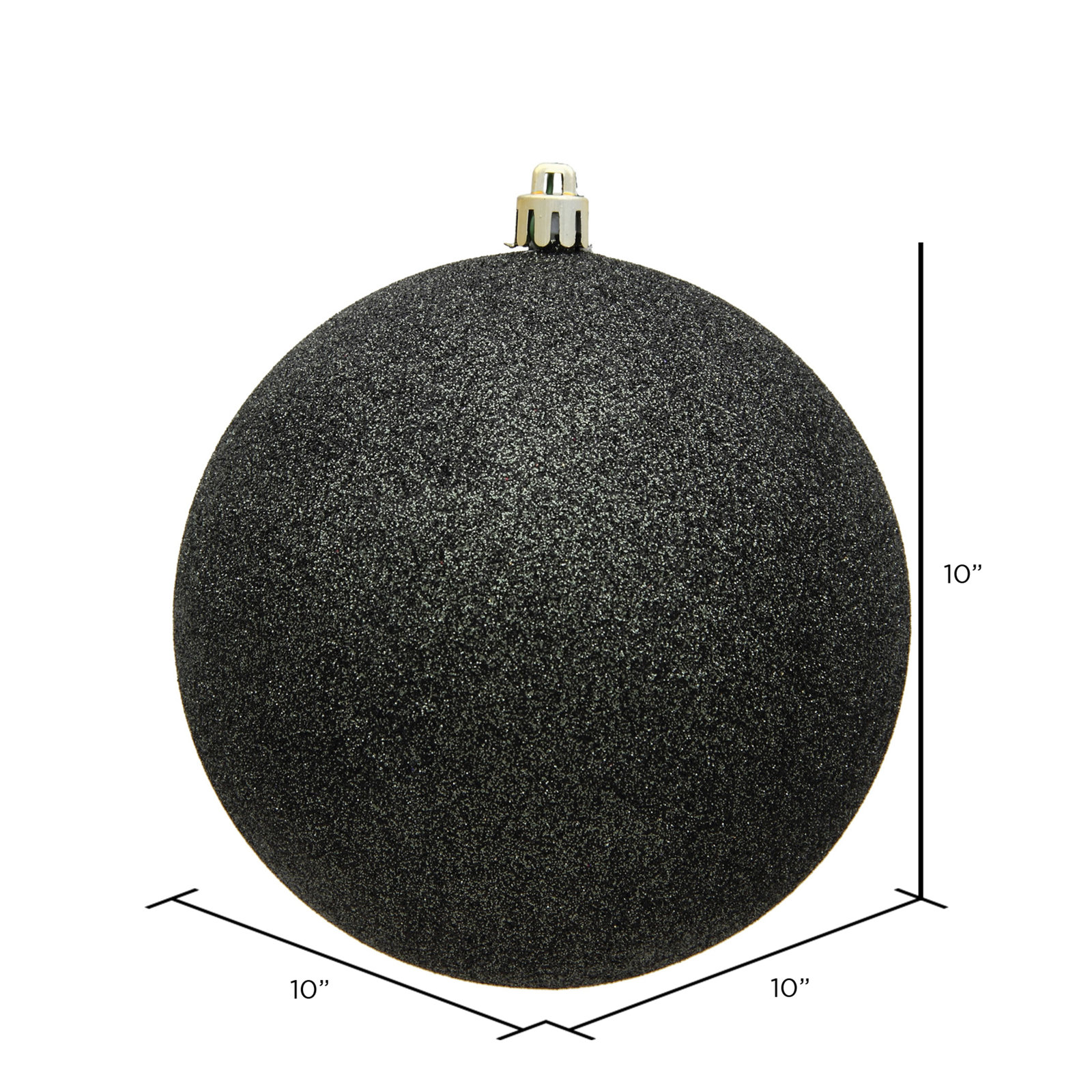 Holiday Décor Ball Ornament, 10" H x 10" W x 10" D, Gunmetal Glitter
