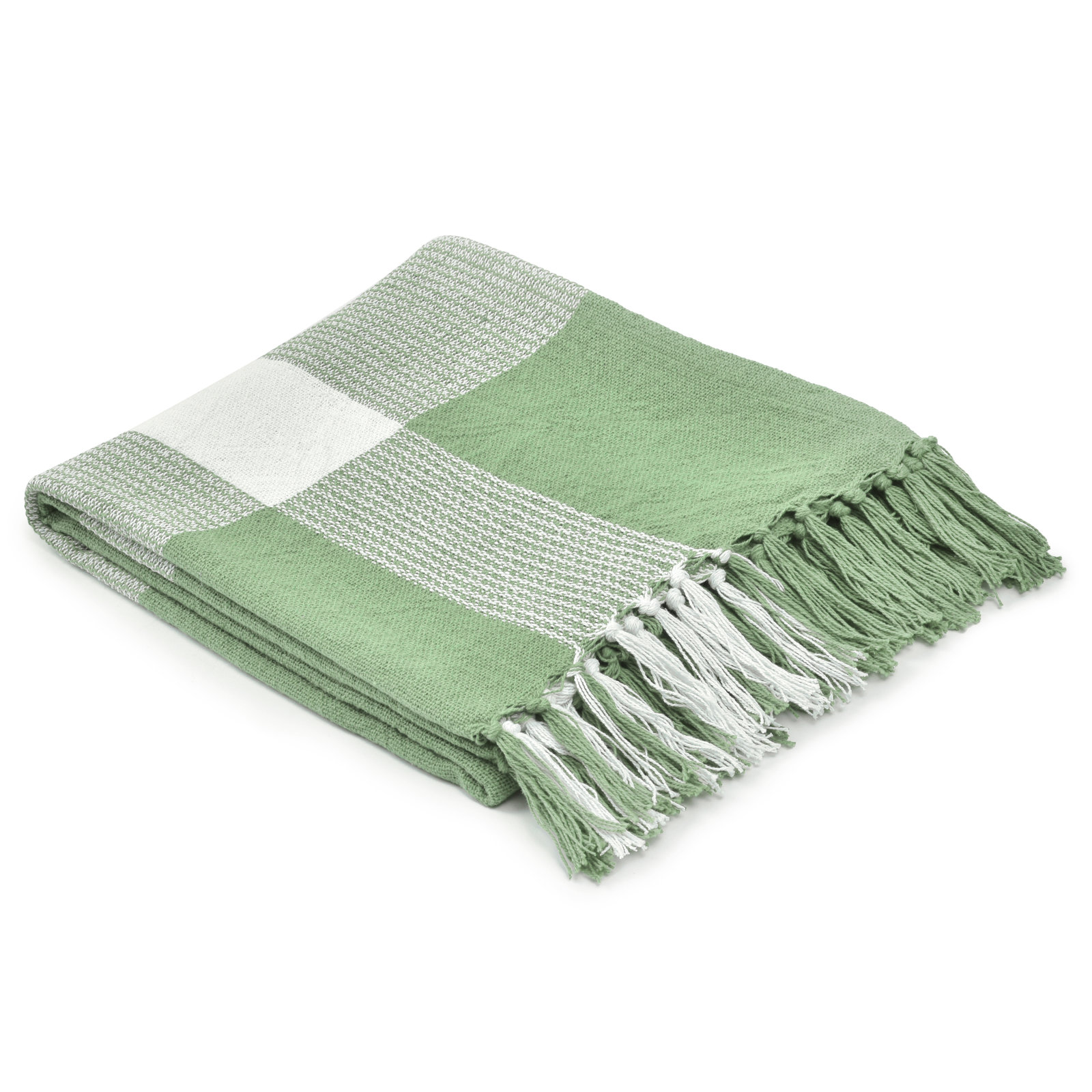  Plaid Cotton Blanket, Light Green