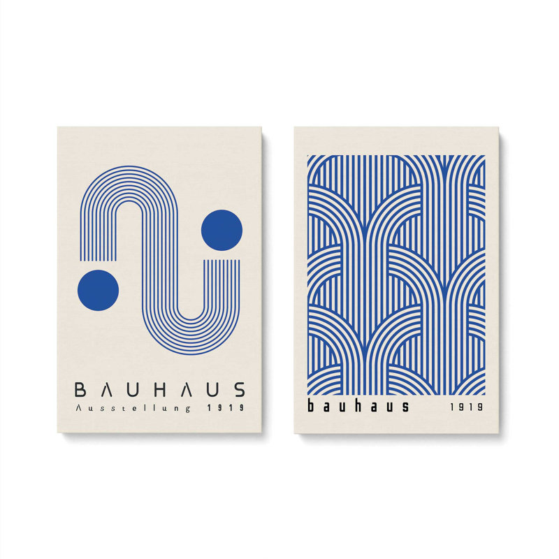 Blue Bauhaus Duo Set of 2 Wrapped Canvas, 36" x 24", H 36 po x l 48 po, Toile tendue, Does Not Apply