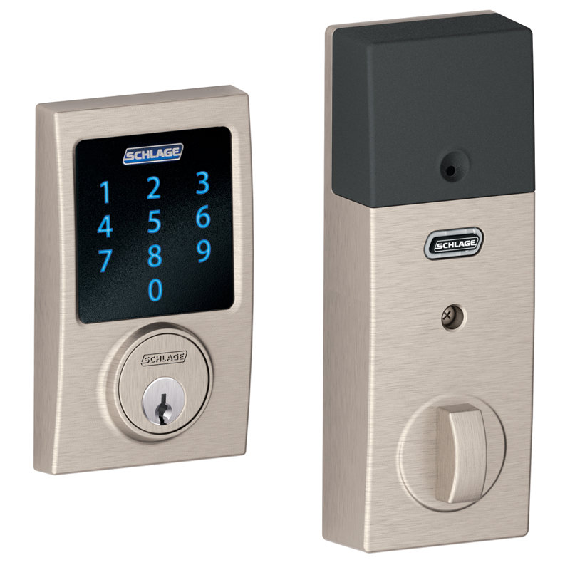 Century Single Cylinder Electronic Deadbolt with Z-Wave Technology, Satin Nickel