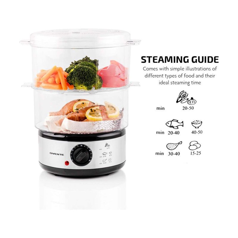 Silver 2-Tier Electric Food Steamer with Stainless Steel Base