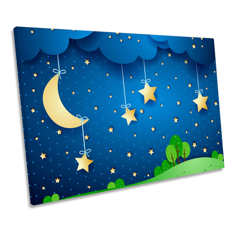 Moon Stars Kids Room Nursery - Wrapped Canvas Print, 40.6cm H x 61cm W x 2cm D