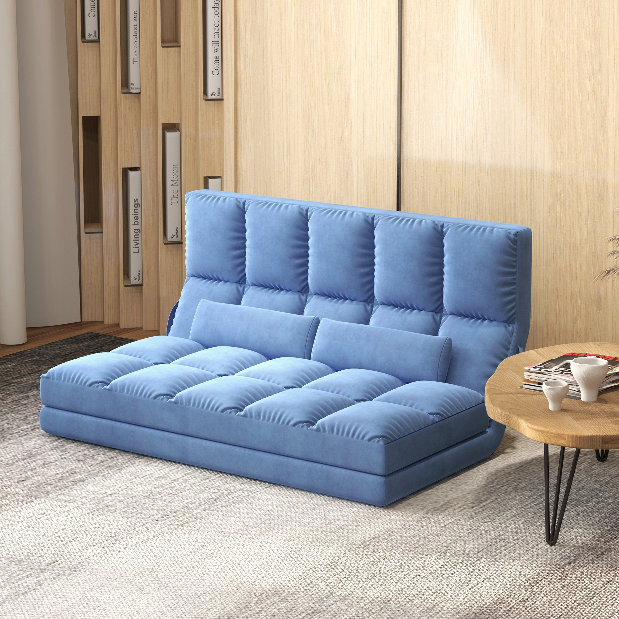 Sofa Bed Adjustable Folding Futon Sofa Trule Fabric: Blue Polyester