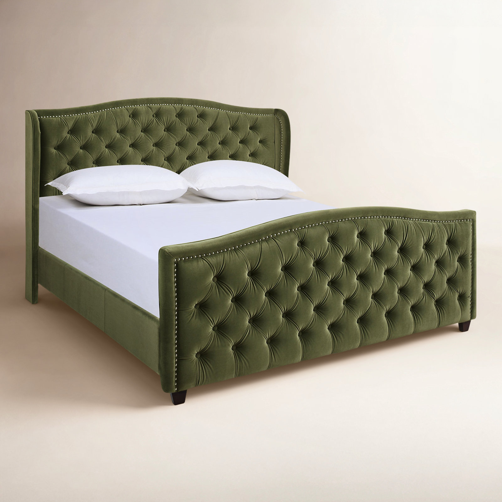 Coleman Velvet Upholstered Wingback Bed, King, Olive Green Velvet