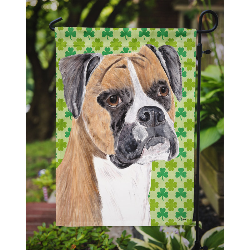 Drapeau de jardin à 2 côtés st. patrick day trèfle, Boxer (beige et blanc)