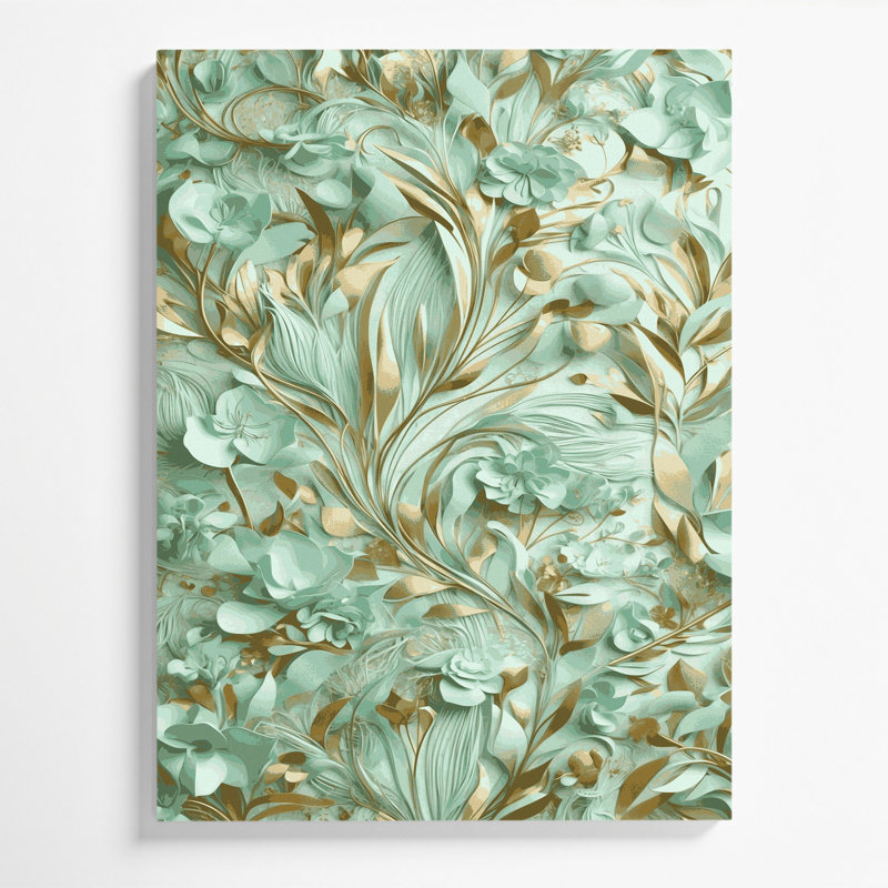 "Abstract Florals 50", art mural sur toile verte, H 14 po x l 11 po