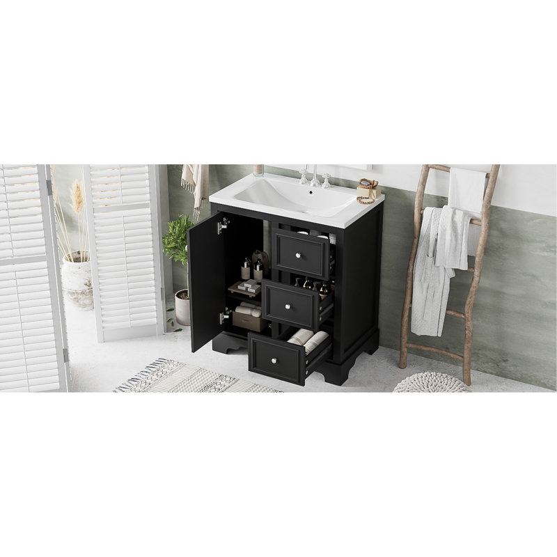 Elegant Bathroom Vanity With Ceramic Basin And Ample Storage, Ideal For Modern Bathroom Design And Organization., Silver