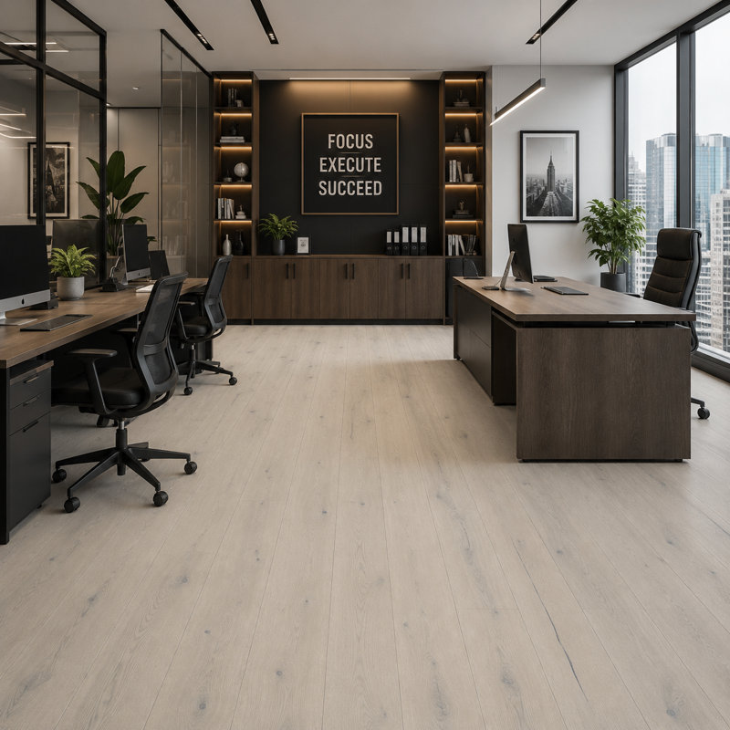 Plancher de bois franc d'ingénierie en chêne blanc de Carrare brossé – Languette et rainure | 5/8 po x 7-5/8 po x 96 po avec couche supérieure de 3,5 mm (30,35 pi²/boîte/paquet)
