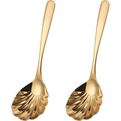 2-Pack 304 Stainless Steel Serving Spoons – Shell-Shaped Buffet Utensils with Ergonomic Handle