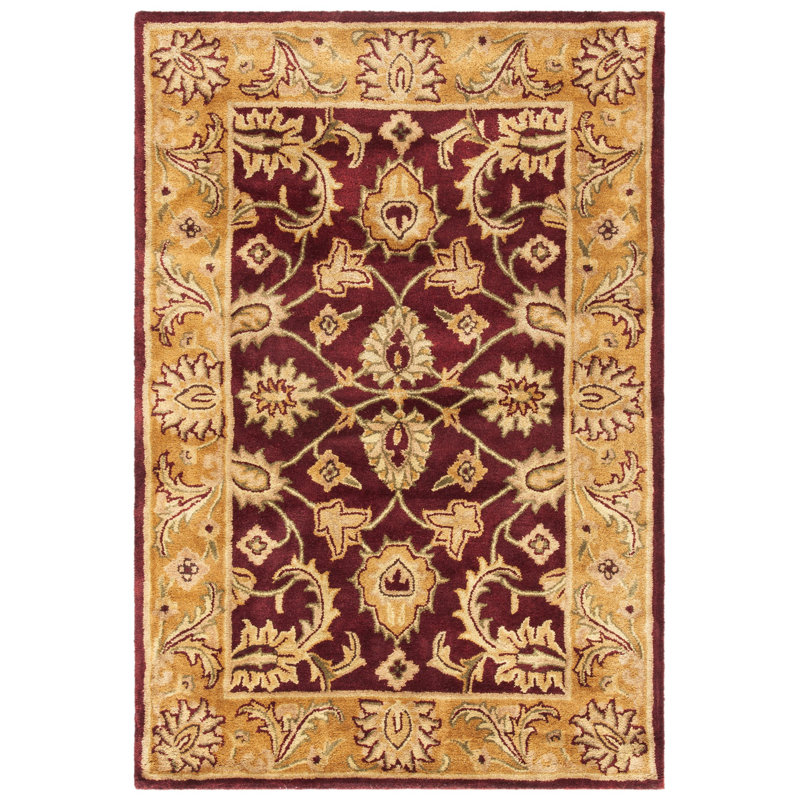 Tapis bourgogne / doré en laine touffeté à la main Bromley, Rectangle 2 pi x 3 pi