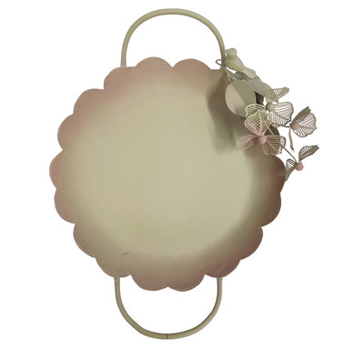 Metal Tray With Leaves And Handle
