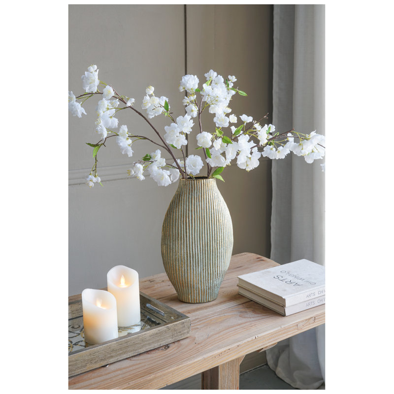 7.9x3.3x13" Gold Ceramic Accent Vase with Vertical Ribbed Texture