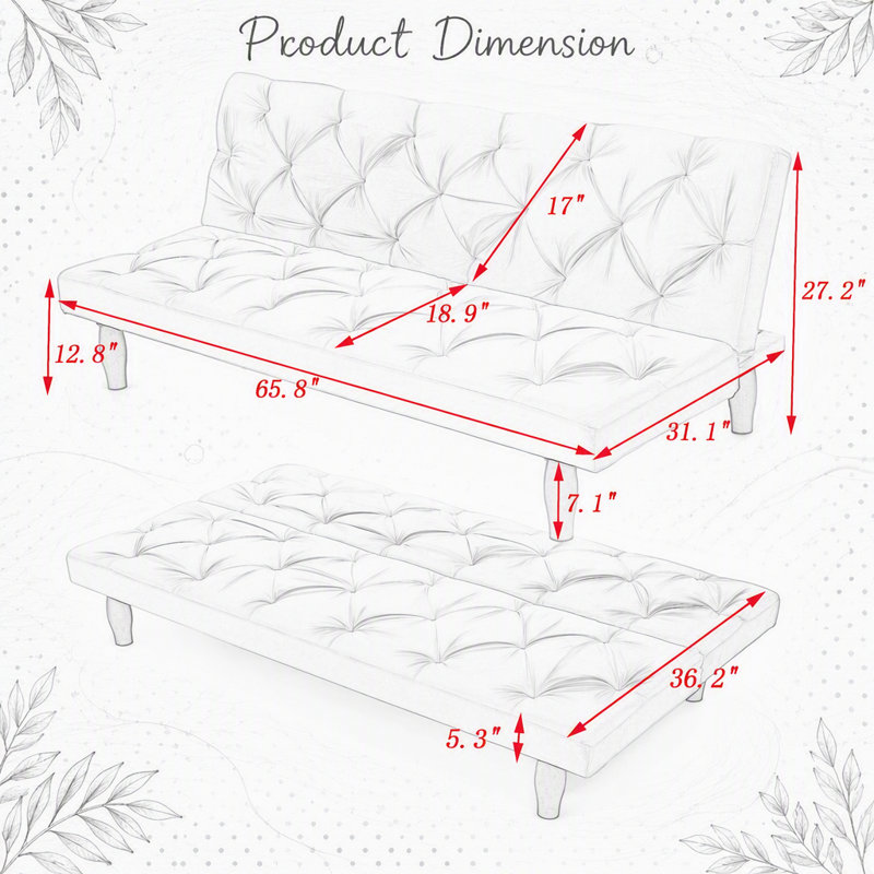 Canapé-lit convertible avec structure robuste et rembourrage moelleux pour un sommeil confortable et un design peu encombrant, idéal pour les intérieurs modernes.