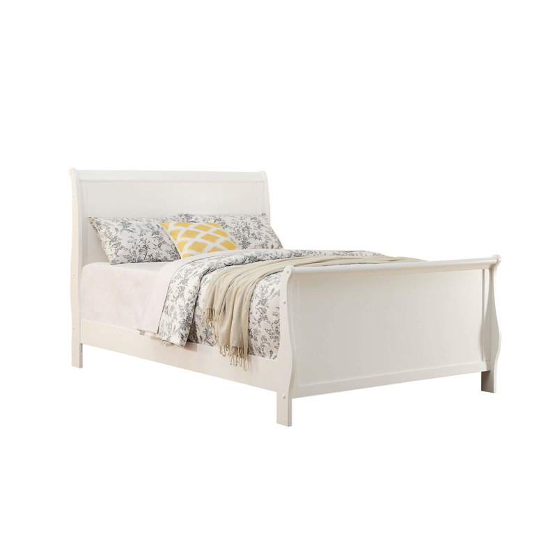 Grand lit avec tête de lit design en contreplaqué blanc, taille et cadre modernes, Grand lit