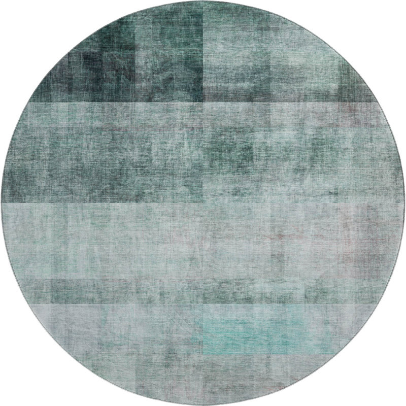 Tapis bleu sarcelle Cerrito AMF568 lavable à la machine de qualité supérieure, Rond 8 pi