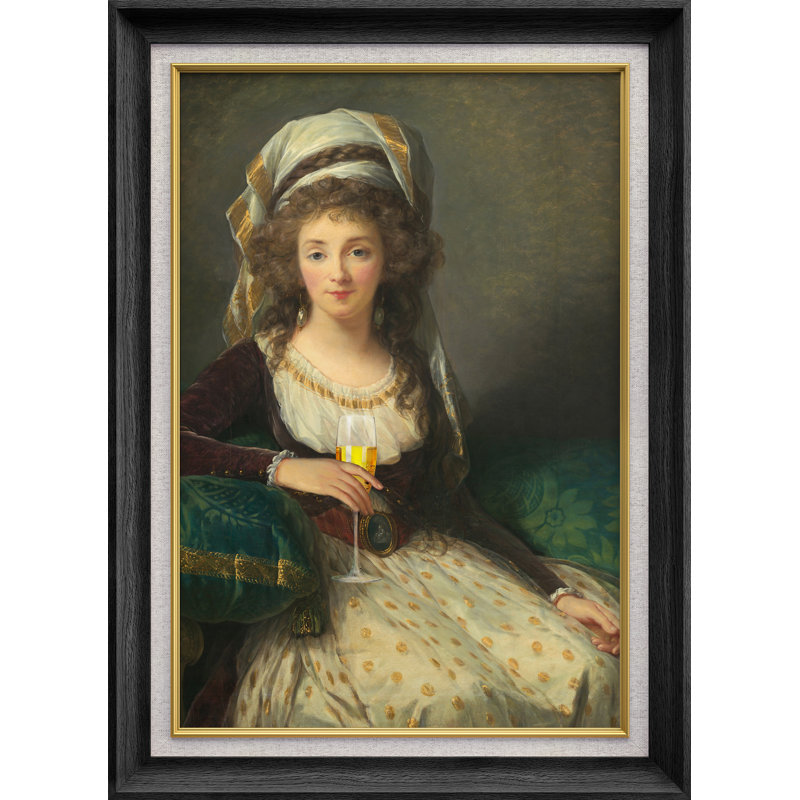 «Femme avec un verre de champagne» sur, H 36 po x l 26 po, Black Premium Framed