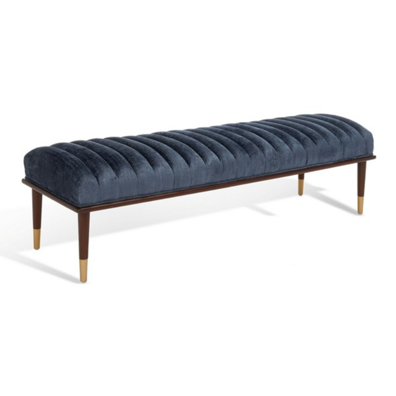 Celynn Velvet Upholstered Bench, Dark Blue Velvet