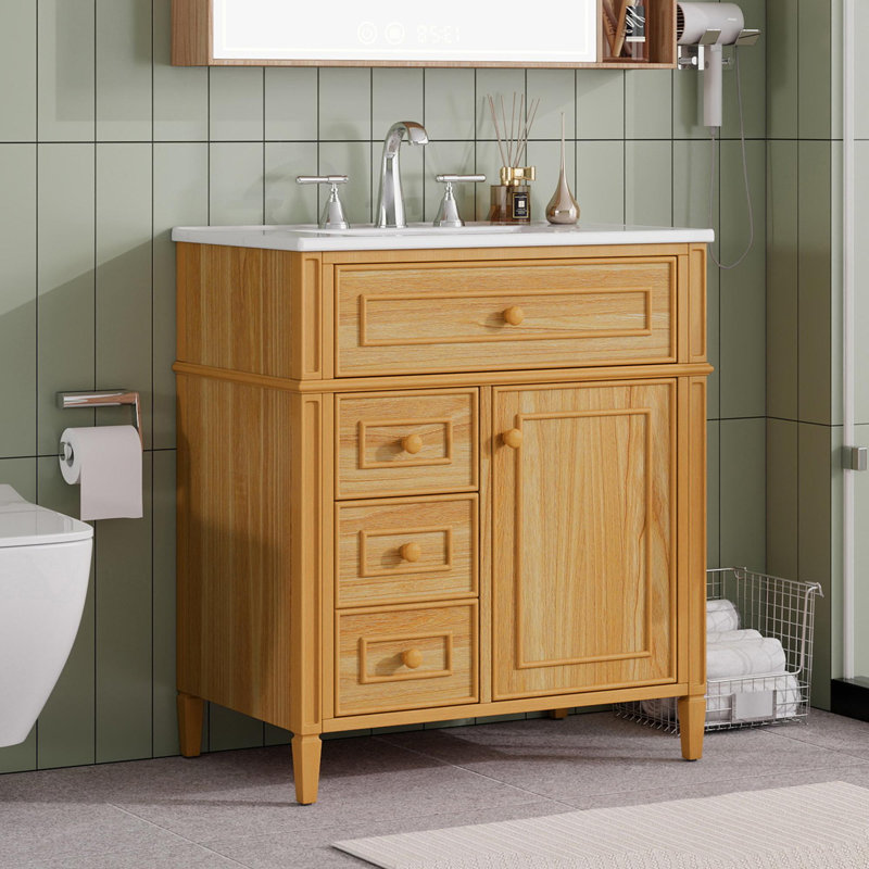 Meuble-lavabo de salle de bain avec lavabo, Bois