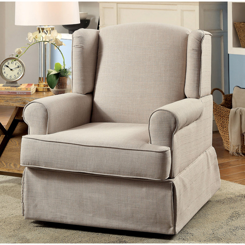 Brady Upholstered Swivel Rocking Chair, Beige
