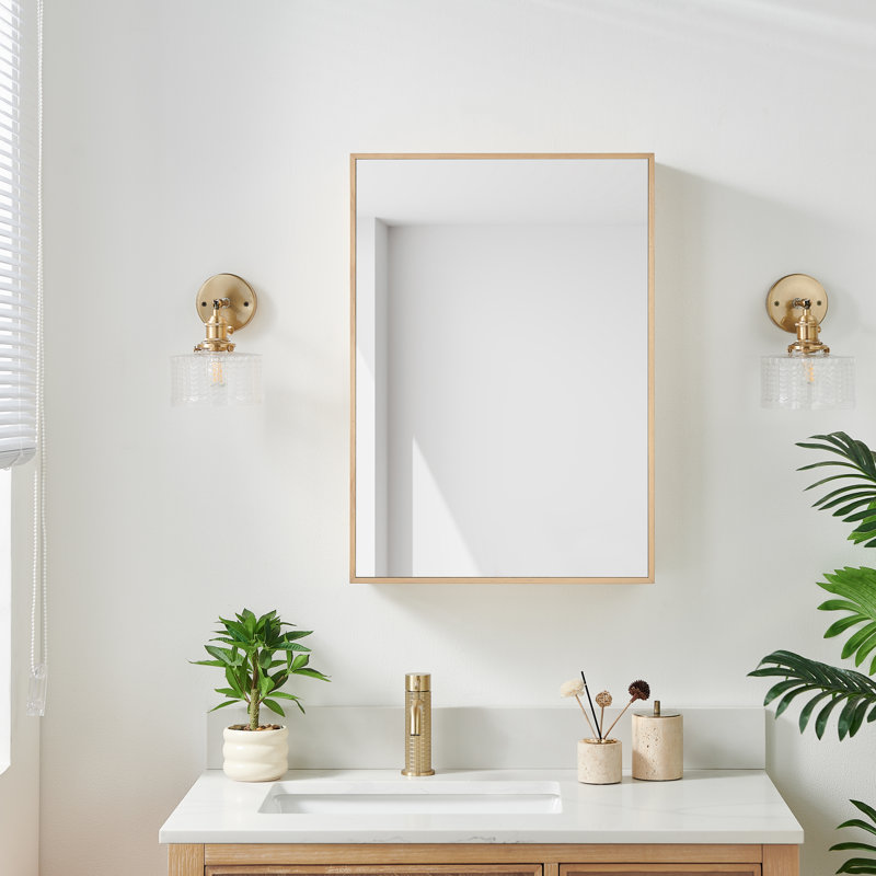 Demeterius 19'' W 27'' H Medicine Cabinet Mirror, Natural Wood