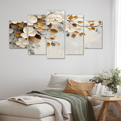 White Orange Cherry Blossom Botanical Florals II - Cherry Blossom Wall Art Set