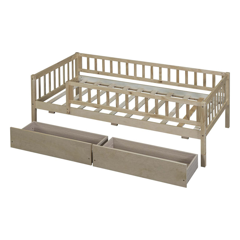 Kids Daybed Wood Bed with Two Drawers, Twin, Natural
