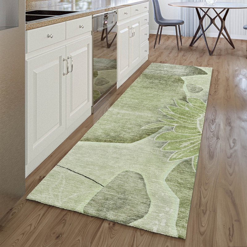 Premium Machine Washable Prisco Aloe Rug, Runner 2'3" x 7'6"