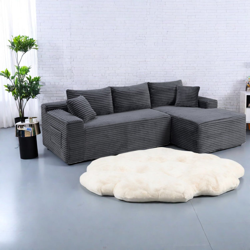 Canapé modulaire à compression en L, siège de maison moderne en L en velours côtelé