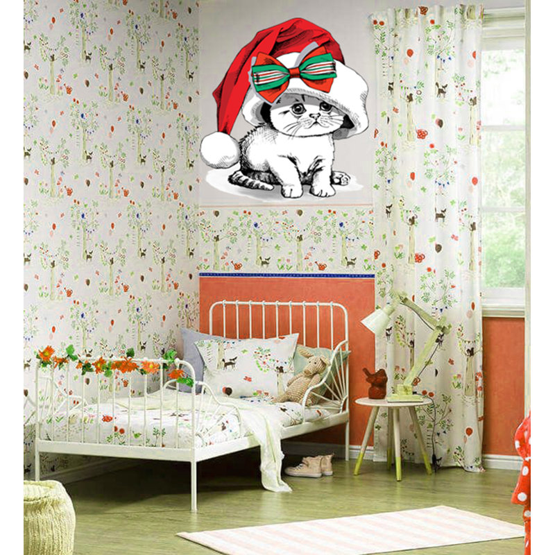 Décalcomanie murale père Noël chaton, H 33 po x l 33 po