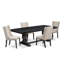 L'ensemble de table de cuisine 5 pièces comprend une table de salle à manger et 4 chaises de salle à manger en tissu de lin crème avec dossier capitonné - noir sablé.-424612573-411458042-411457989