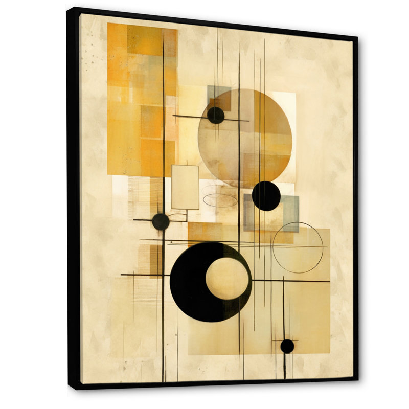 Beige géométrie en mouvement II sur toile, Cadre flottant noir, H 32 po x l 16 po x P 1 po