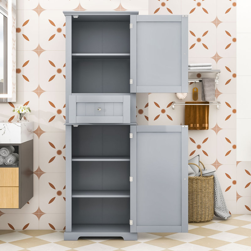 Armoire de rangement luxueuse en bois avec tablettes réglables, H 67 po x l 11 po x P 22 po, Gris
