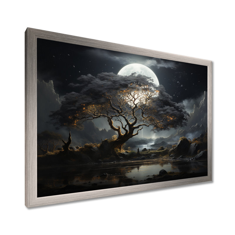 «Grey Tree Essence of Light - Trees», art mural, Cadre photo argenté, H 24 po x l 32 po x P 1 po