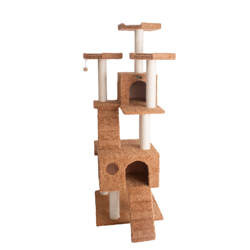 Ochre Brown Multi-Level Sisal Cat Tree with Faux Fur