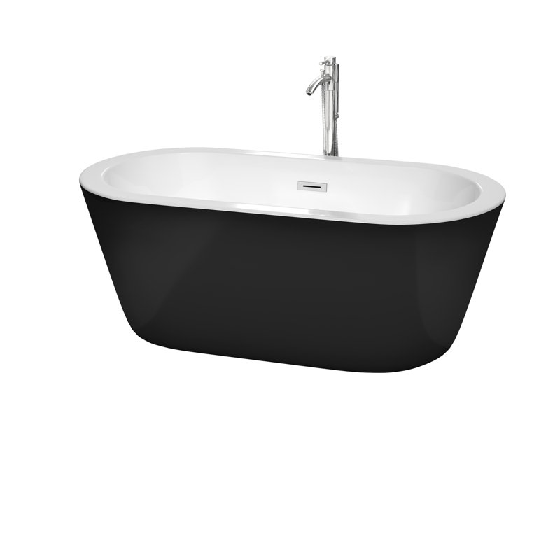 Mermaid 60'' x 29.25'' Soaking Acrylic Bathtub with Faucet, White/Polished Chrome