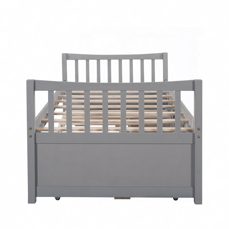Ajavian Three Drawers Wooden Daybed with Trundle, Gray, Twin