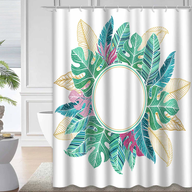 Rideau de douche imperméable à motif floral de palmier tropical avec 12 crochets, L 72 po x l 84 po