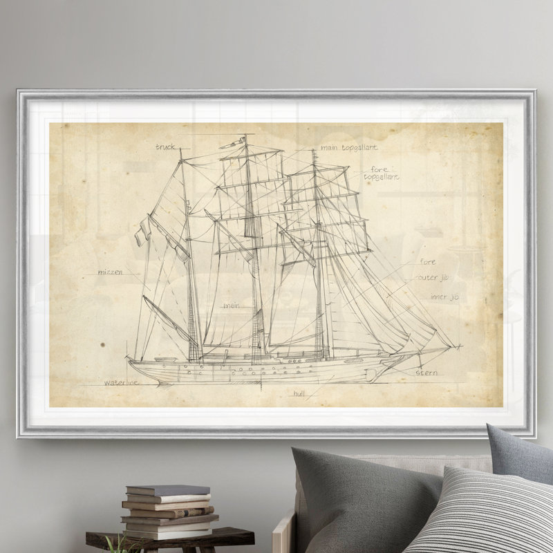 « voilier blueprint i », impression sur toile, H 18,5 po x l 24,5 po x P 1,5 po, Argent