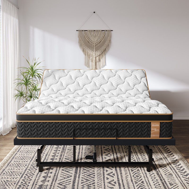 3-Side Guard Adjustable Bed with 12" Hybrid Mattress and Wireless Remote, Zero Gravity, Snoring Relief,Medium Firm, King