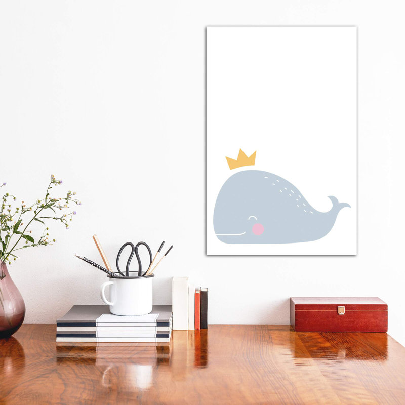 Baleine avec couronne - impression d'art graphique, H 18 po x l 12 po x 1,5 po, Toile tendue, Pas de tapis