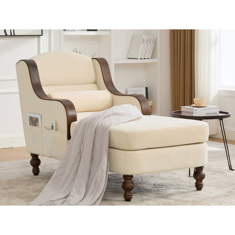 Chaise longue rembourrée avec poches latérales, Beige