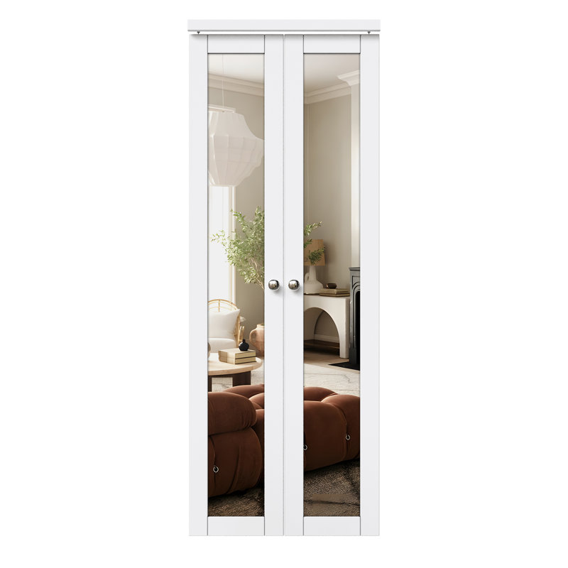 1-Lite Mirrored Pivot-French Solid Core Doors With Installation Hardware Kit, 30" x 80"