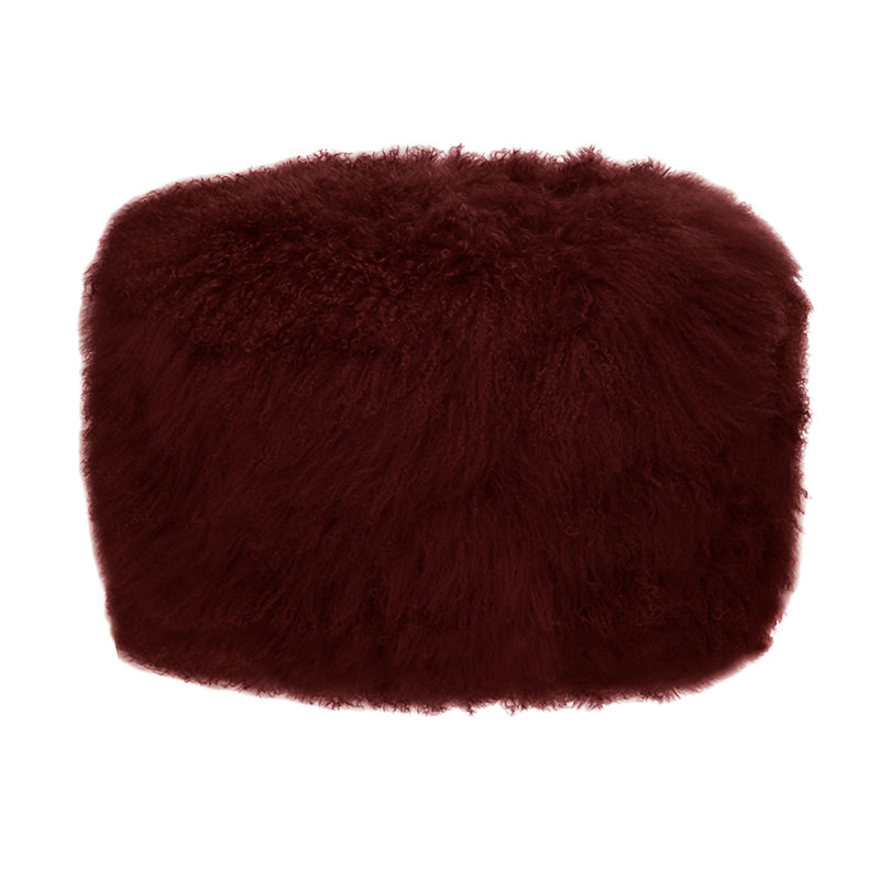 Round Tibetan Lamb Sheepskin Ottoman, Burgundy Red, 24" Diameter x 16" High